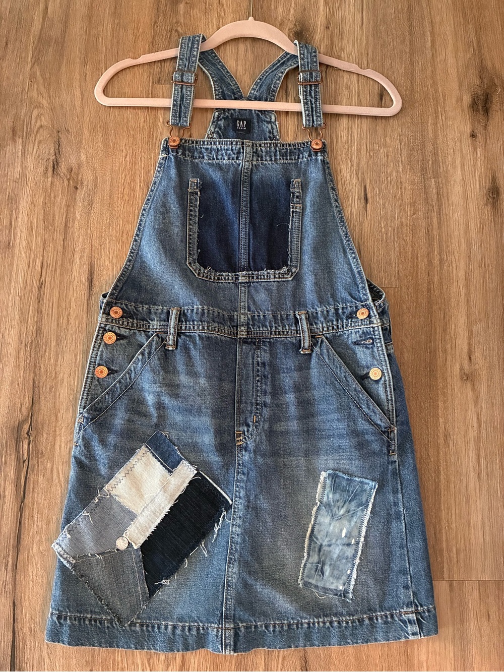 Upcycled Denim Overalls Skirt. Recycled Denim. Blessed. Large*. - Picture 5 of 10